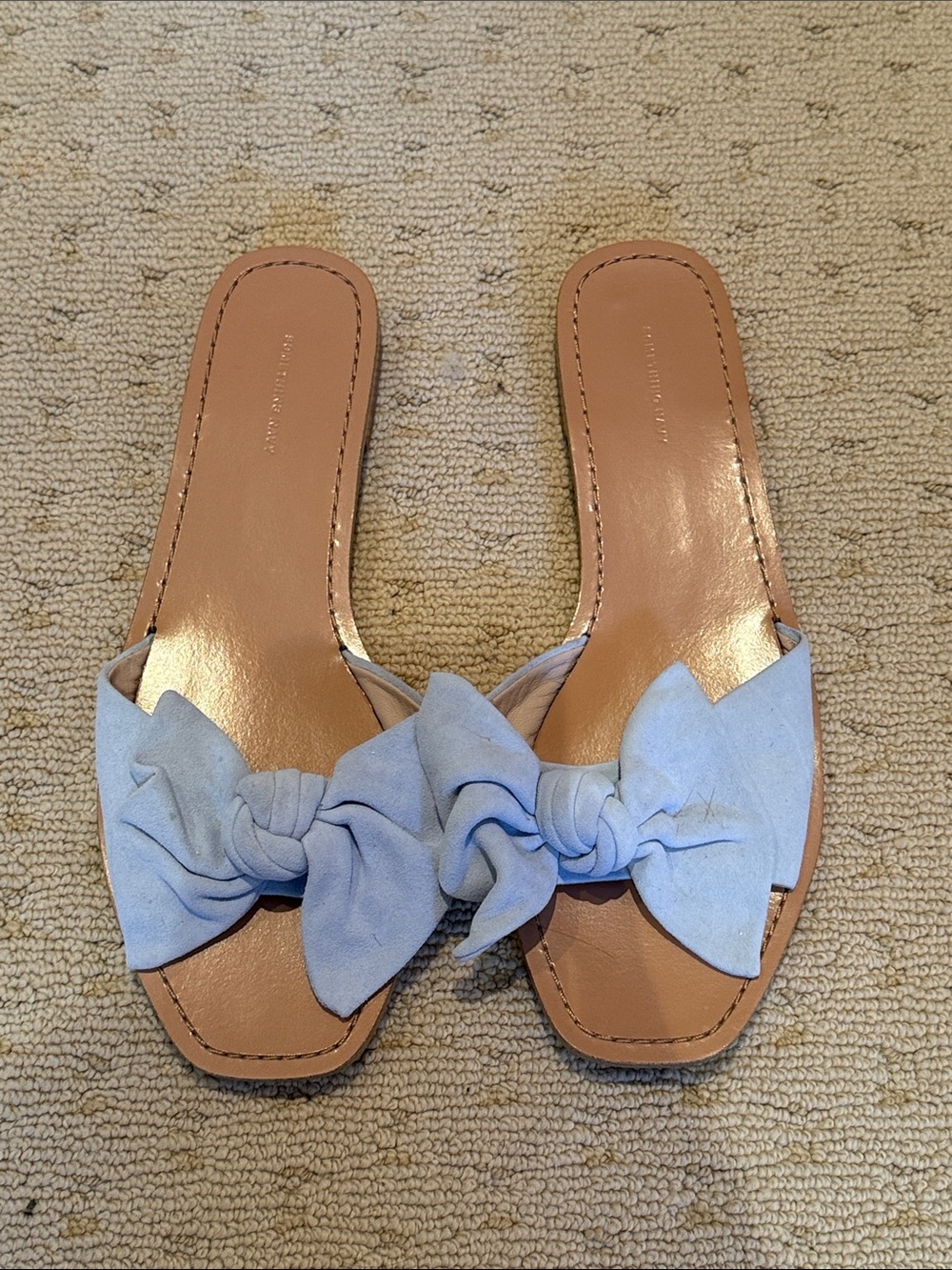 Something Navy Light Blue Bow Slide Sandals